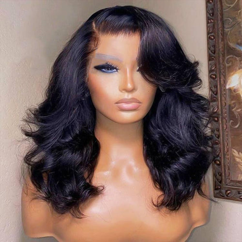 250% Density Side Part Glueless Layered Cut Wig 6x8 Lace Closure Wig Body Wave Pre Cut Pre Bleached Ready Go Wigs