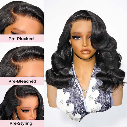 250% Density Side Part Glueless Layered Cut Wig 6x8 Lace Closure Wig Body Wave Pre Cut Pre Bleached Ready Go Wigs